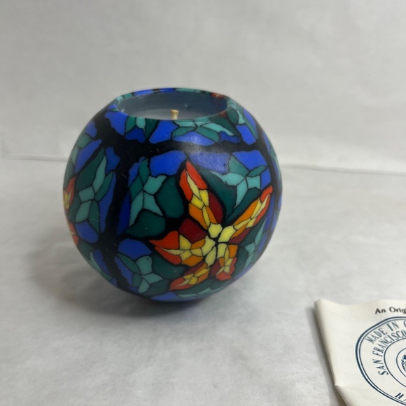 Vintage Stone Candles CA USA Round Stain Glass Design Hand Made NEW w/Papers - Picture 3 of 8